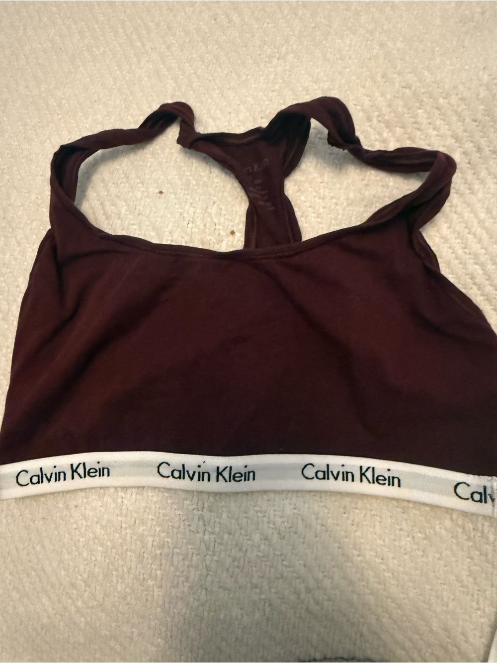 Calvin Klein Deep Burgundy Racerback Bralette with Logo Band